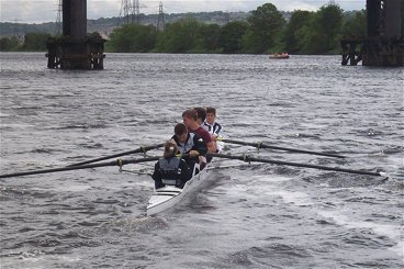 Tyne coxed four taking to the water - click for larger image